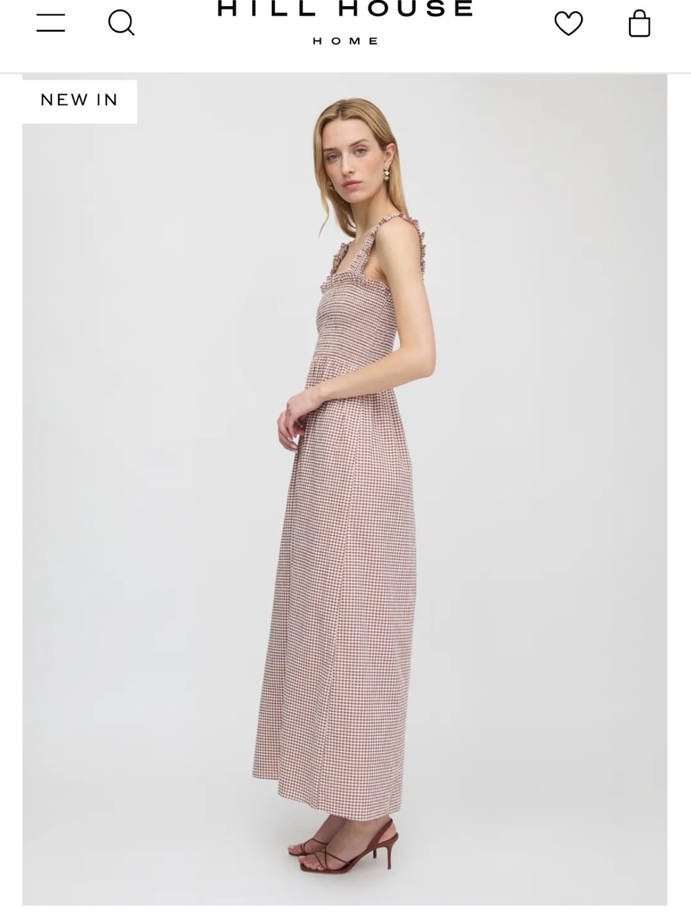Hill House Ashlyn Nap Dress in Cognac Gingham Smocked Midi Dress small - Picture 2 of 10